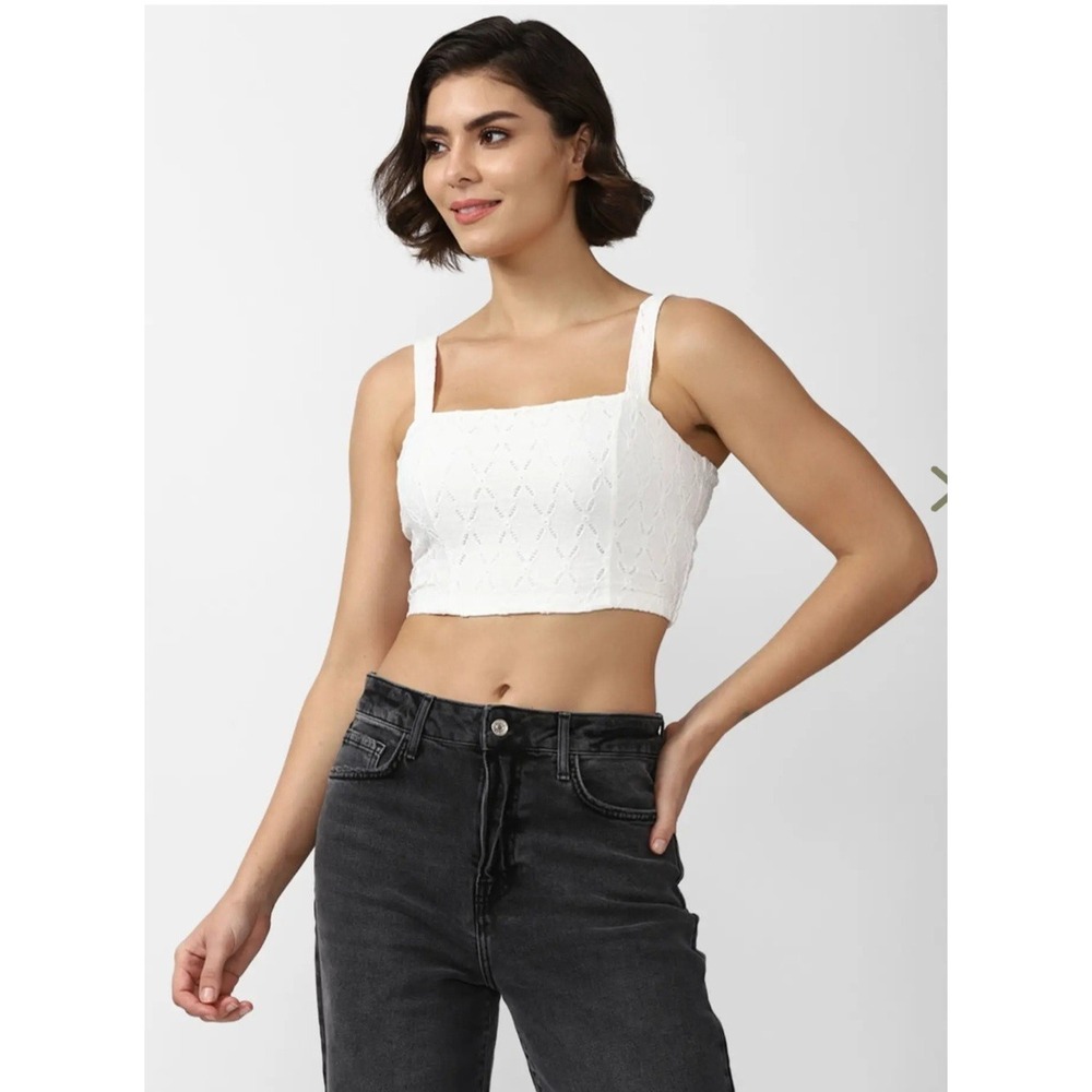Forever 21 Textured Smocked Ivory Crop Tank Top‎ Cottagecore Coquette L
